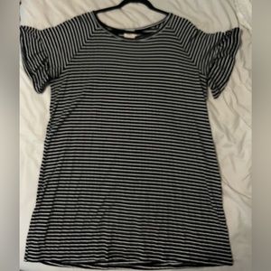 black and white horizontal striped dress with ruffled sleeves